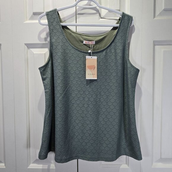 NWT Women’s Sage Green Eyelet Summer Tank Top – Size Large - Picture 1 of 5